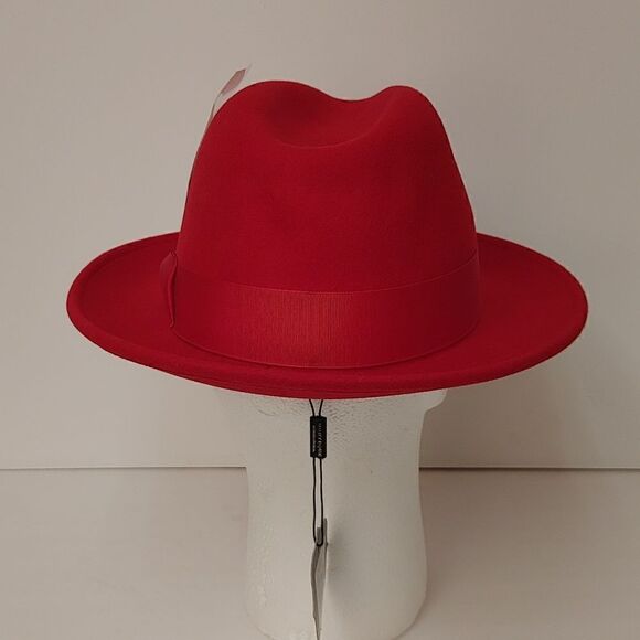 MEN'S MONTIQUE RED LIGHT FELT 2 1/2" WIDE BRIM PINCH FEDORA HAT. H60 - Picture 4 of 8